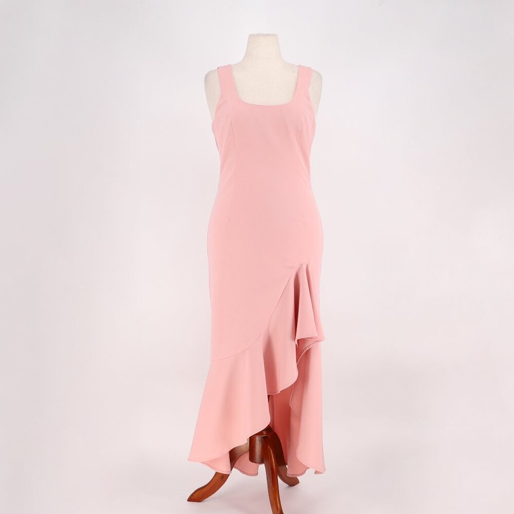 BARDOT Esther Frill Midi Asymmetric in Peachy Pink Size US 10